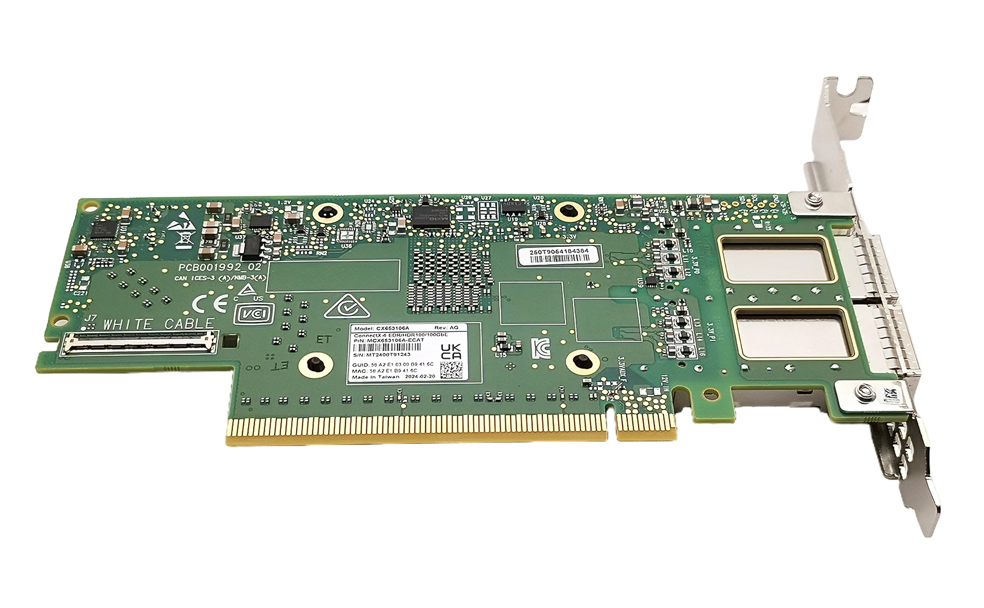 Mellanox ConnectX-6 MCX653106A-ECAT 인피니밴드 이더넷 어댑터 카드 (HDR100, EDR IB 및 100GbE), 2 * QSFP56 포트 PCIe x16, 100Gbps, 신제품