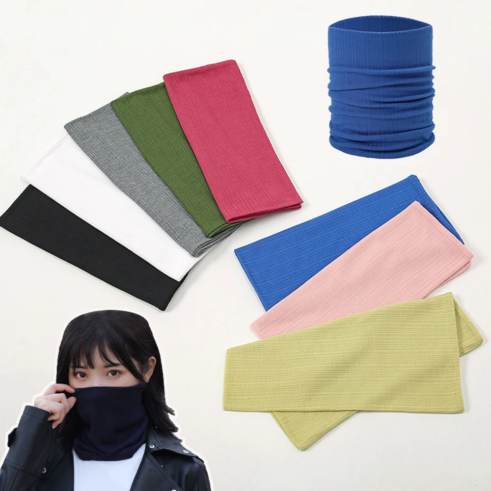 

Autumn Winter Warm Scarf Plain Knitted Collar Adjustable Face Neck Cover Elastic Pullover Muffler Outdoor Sports Cycling Bandana