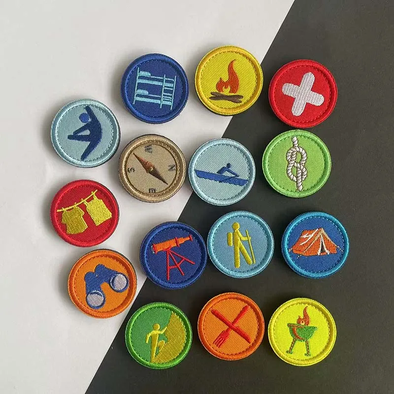 Toppa con gancio e anello con emblema rotondo da campeggio, distintivi con applicazioni ricamate The Boy Scouts of USA, toppe per vesti tattici milari, 4 cm  15