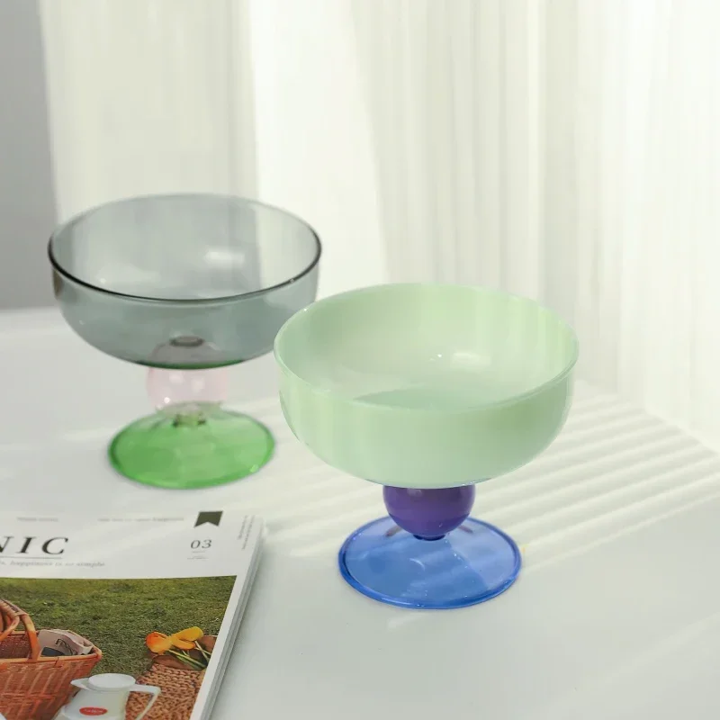 Colorful Ice Cream Glass Bowl Heat Resistant Dessert Cup Yoghurt Tableware Fruit and Soup Bowl for Breakfast Vibrant Dessert