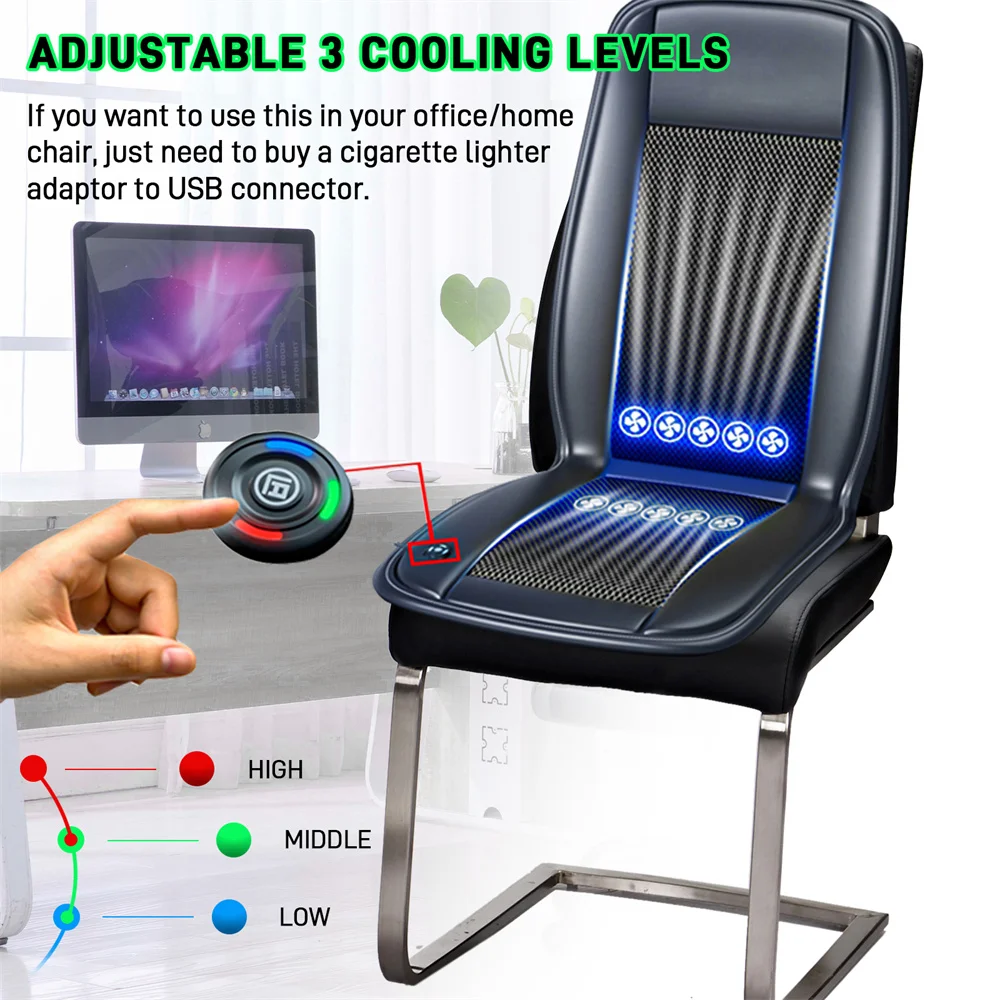 Car Cooling Seat Cover USB Car Cushion with 5 Fans 3 Speeds Car Seat Cooling  Pad