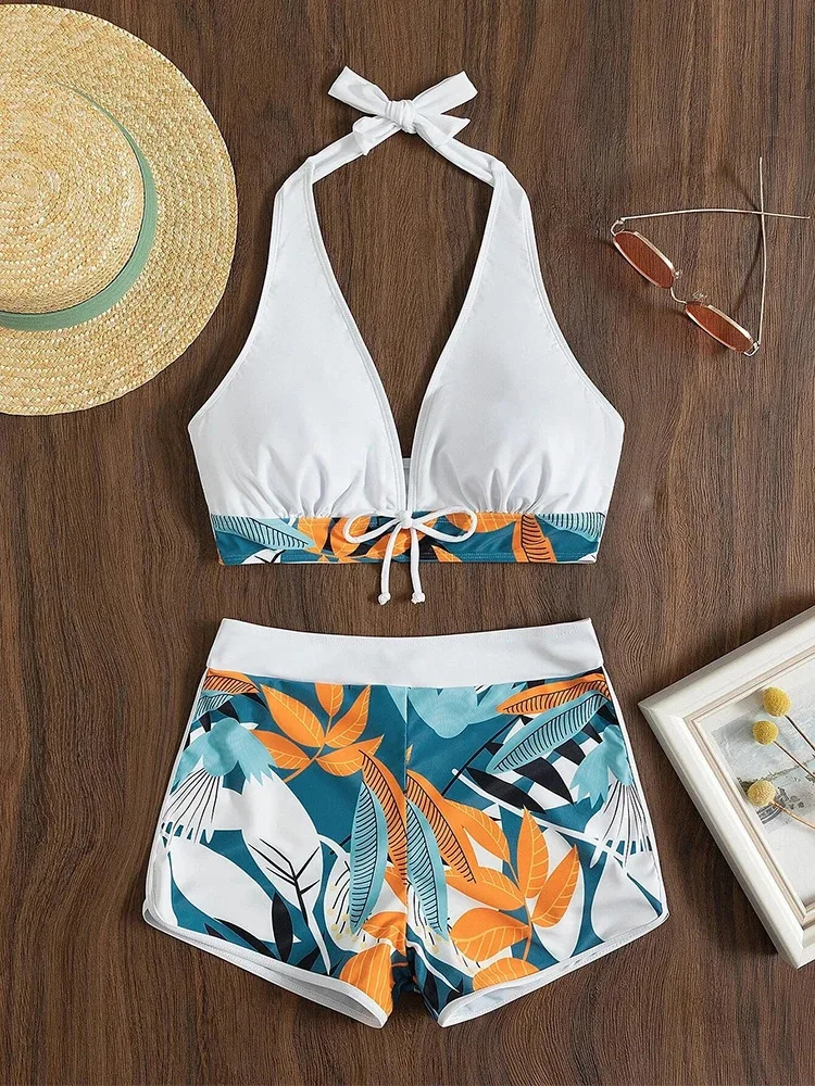 2023 Halter Bikini Set For Women High Waist Swimwear Printed Bathing Suit Beachwear Swimsuit Image 4