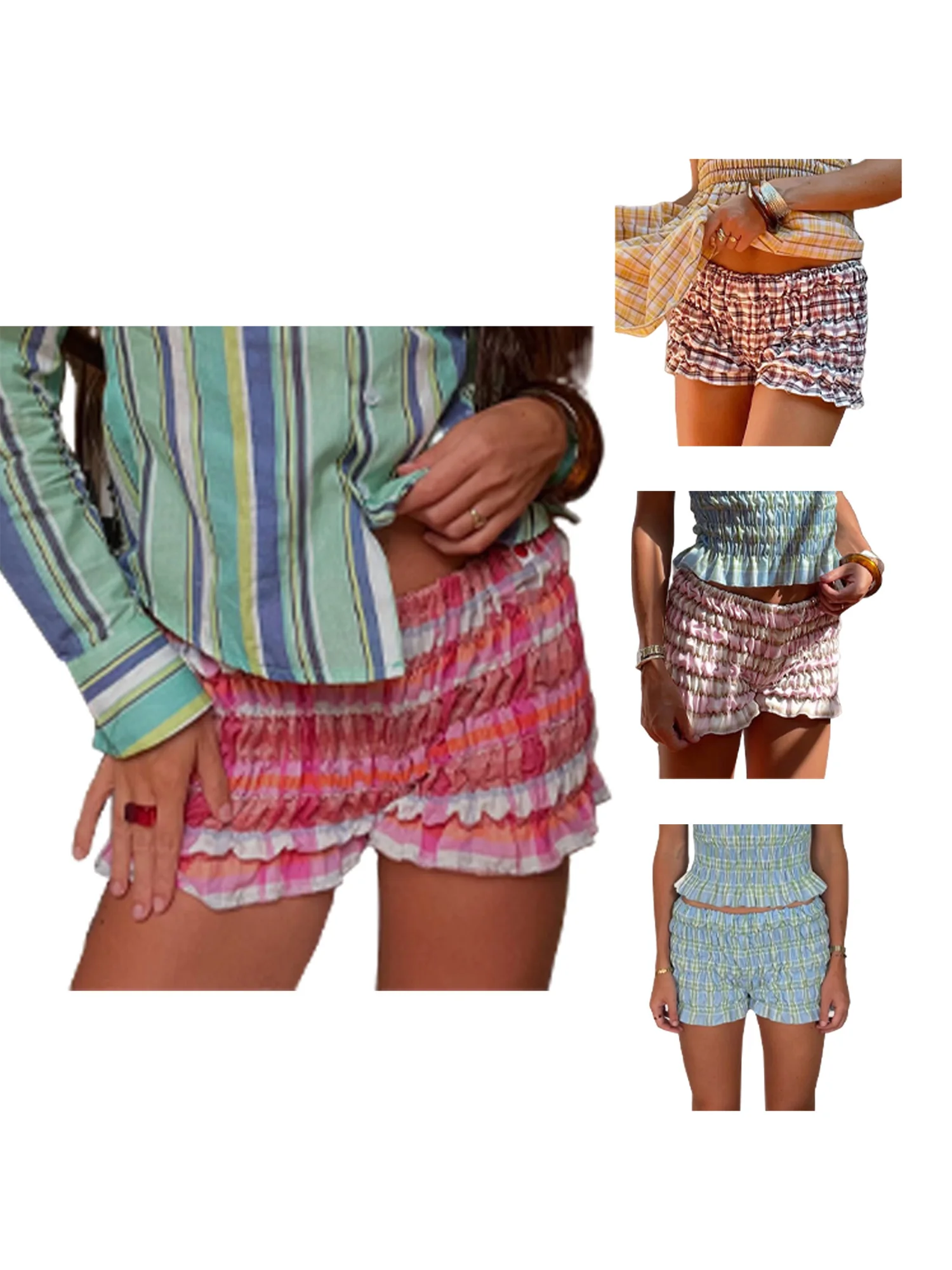 Women s Floral Print High Waist Ruffle Hem Shorts Casual Loose Fit Elastic Waist Summer Beach Shorts