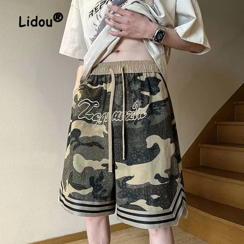 Embroidered Camouflage Trendy Hip-hop Casual Shorts for Men's Summer Loose Fitting Men's Capris Drawstring Short for Men