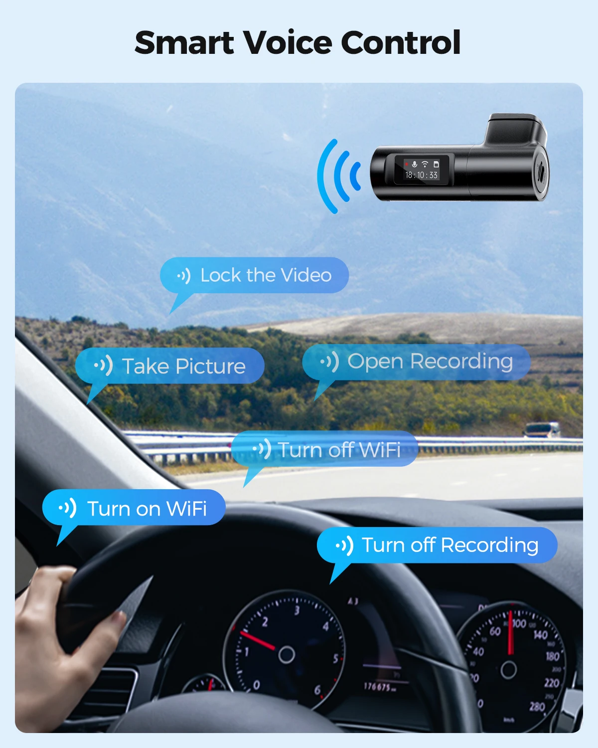 AZDOME M330 Dash Cam English Voice Control 1080P Mini Car DVR WiFi Camera for Vehicle Night Vision G-Sensor 24H Parking Monitor