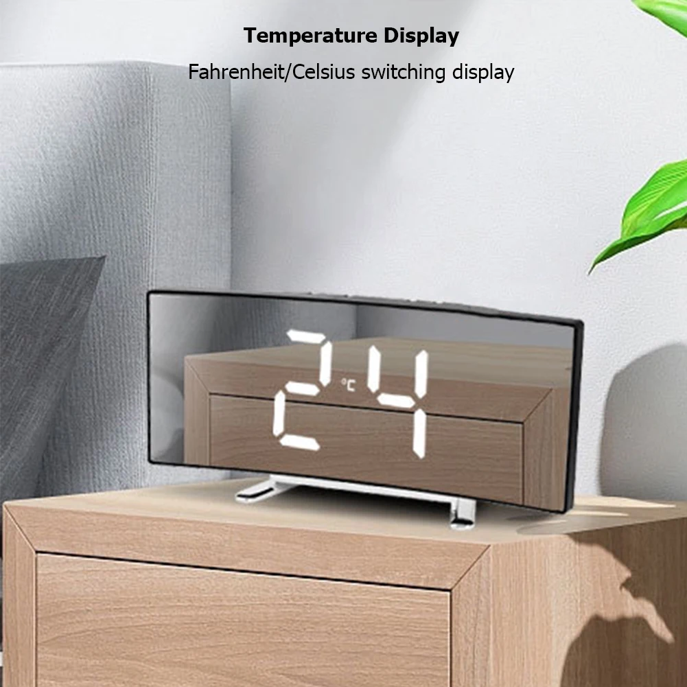 Mirror LED Digital Clock Creative Digital Alarm Clock 6inch Large Display USB Charging/Battery Powered Bedside Table