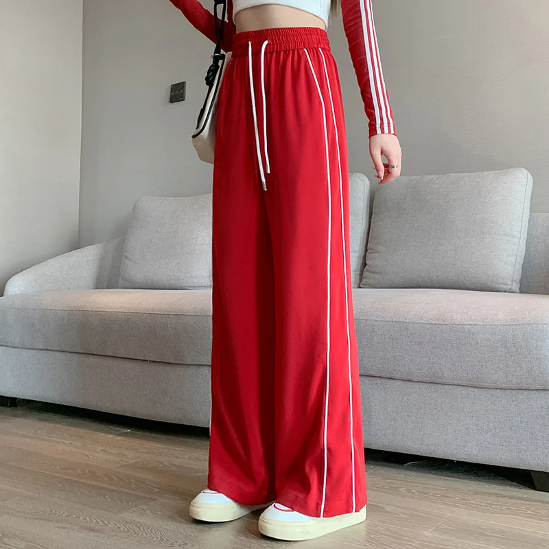 New Arrival Women Pants Spring and Autumn Solid Color Straight Leg Casual American Drawstring High Waist Daily Female Sweatpants