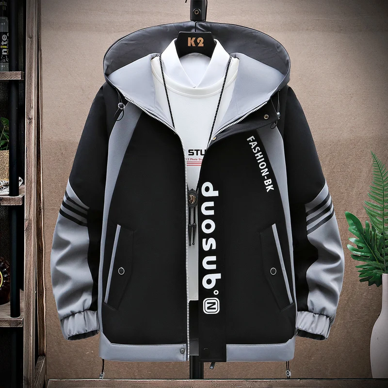 New 2024 Spring And Autumn Men's Hooded Jackets Casual Youth Streetwear Windproof Loose Coats Sports Outdoor Top Parkas Clothing