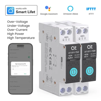 เบรกเกอร์อัจฉริยะ TUYA WIFI พร้อมมิเตอร์วัดพลังงาน 1P 63A ควบคุมระยะไกลแบบไร้สายสำหรับบ้านอัจฉริยะ ใช้กับราง DIN ควบคุมผ่านแอป ATELE 1