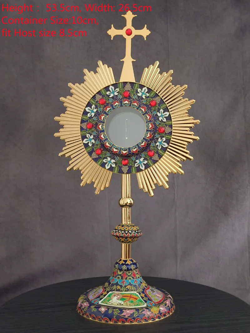

Holy Monstrance Personal Reliquary Relic Case Brass Cloisonne First Communion Host Case Holy Box Catholic Religious Church