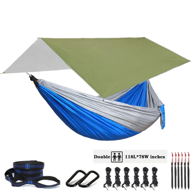 Oversized Double 118inx79in Hammock with 118inx118in Rain Fly Tarp, Indoor Outdoor Backpacking Survival & Travel Camping Hammock 