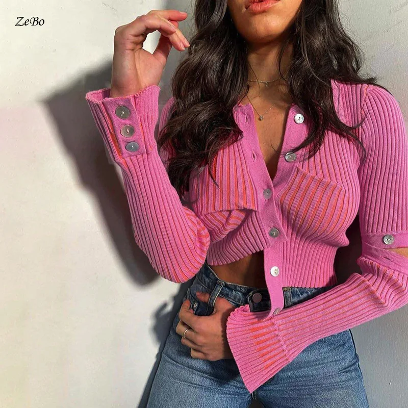 

2024 Personalized New Women's Slim Fit Open Navel Sexy Irregular Hem Top with Design Sense Detachable Cardigan Knit