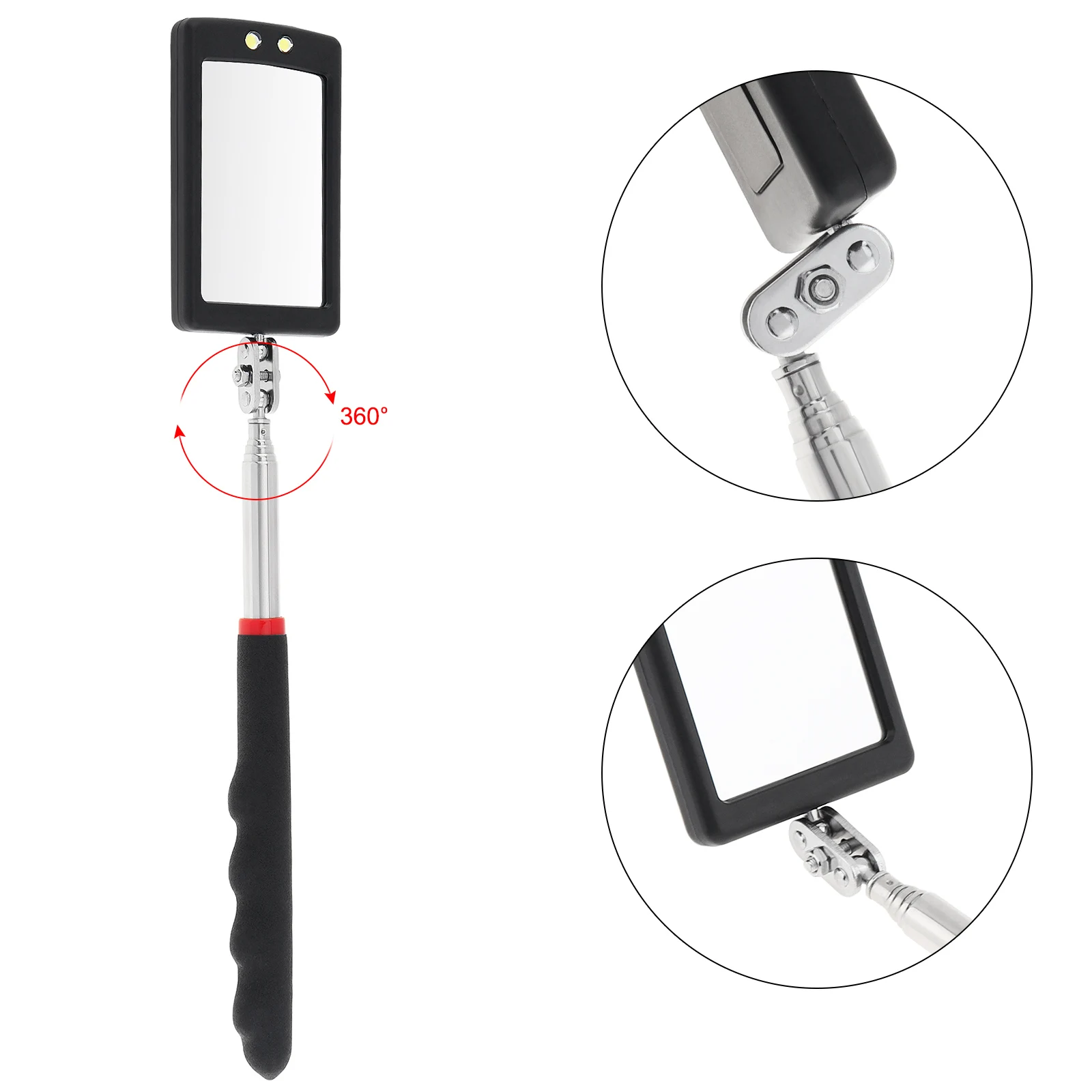 Car 360 Swivel Telescoping LED Light Flexible Inspection Mirror for Extra View Square Car Inspection Repair Tool Detection lens 6