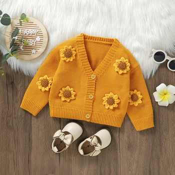 Baby Sweater Knit Long Sleeve Infant Children Clothing Warm Tops Outerwear Newborn Girl Boy Autumn Cardigan Fashion 3D Sunflower
