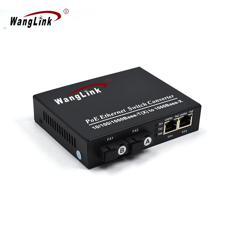 Wanglink Poe Media Converter Gigabit 2 Port 1000Base-X to 2 Ports 10/100/1000BaseT PoE Fiber Switch 48V For IP Camera CCTV wanglink 2u 19 inch standard alone rackmount chassis 16 slots ports media converter chassis