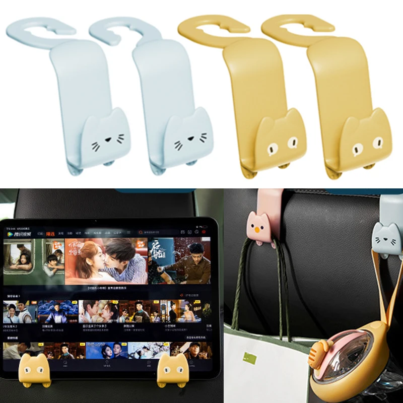 

2Pcs Car Hooks for Bags Cute Cat Car Clips Auto Seat Hanger Hooks Hidden Front Seat Headrest Organizer Holder Auto Accessories