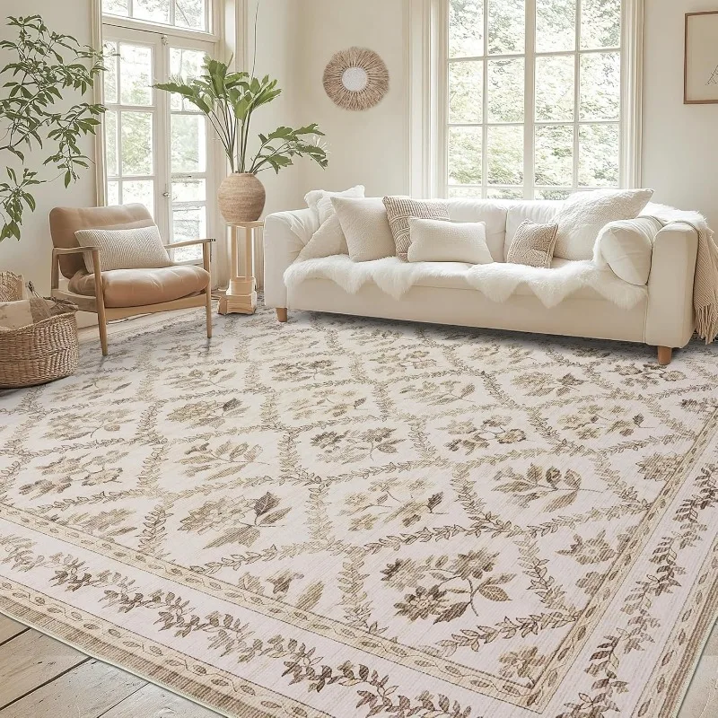 Carpet for Living Room Large Area Floral Print Bedroom Rug Green Small Fresh   Foldable Machine Washable Coffee Table Mats Tapis