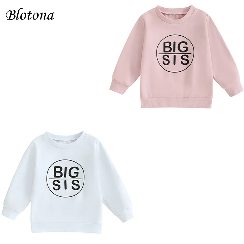 

Blotona Kids Baby Girl Sweatshirt Letter Print Long Sleeve Pullovers Spring Autumn Tops for Toddler Cute Clothes 3-7Years