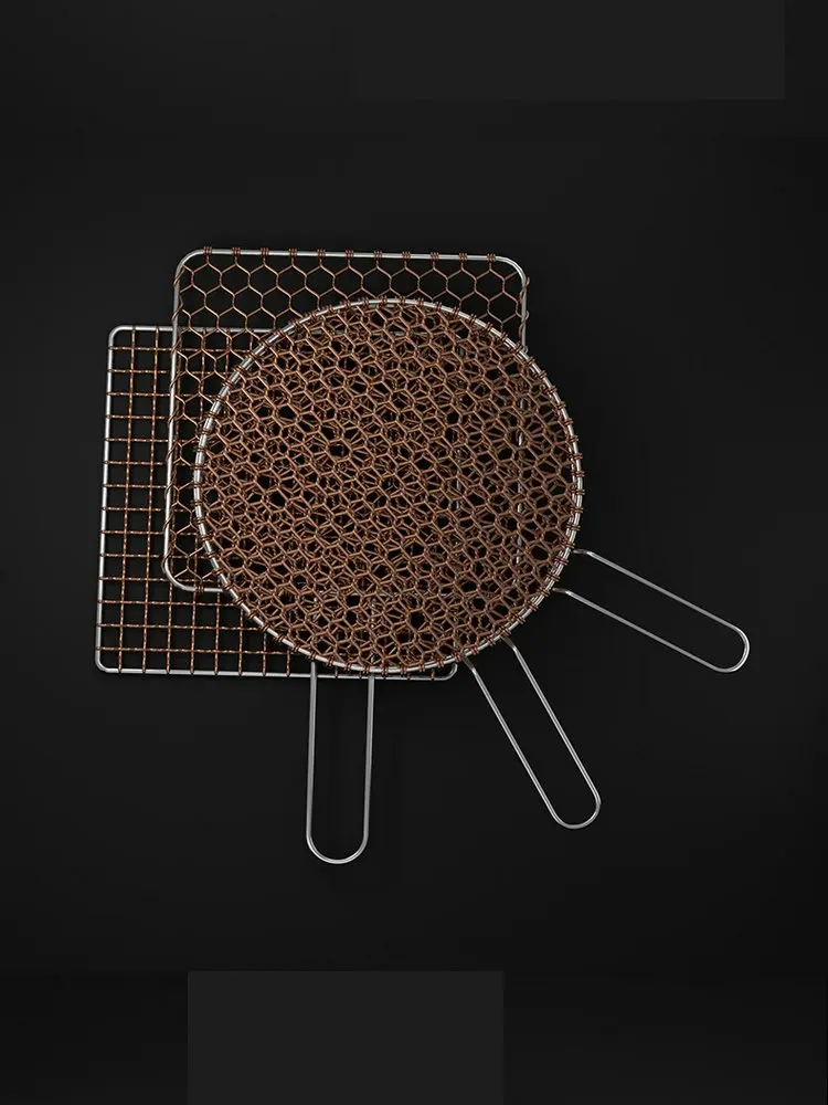 24.5-33CM Diameter Red Copper Round Barbecue Wire Grill Mesh Net Handle Picnic Tools Camping Charcoal BBQ
