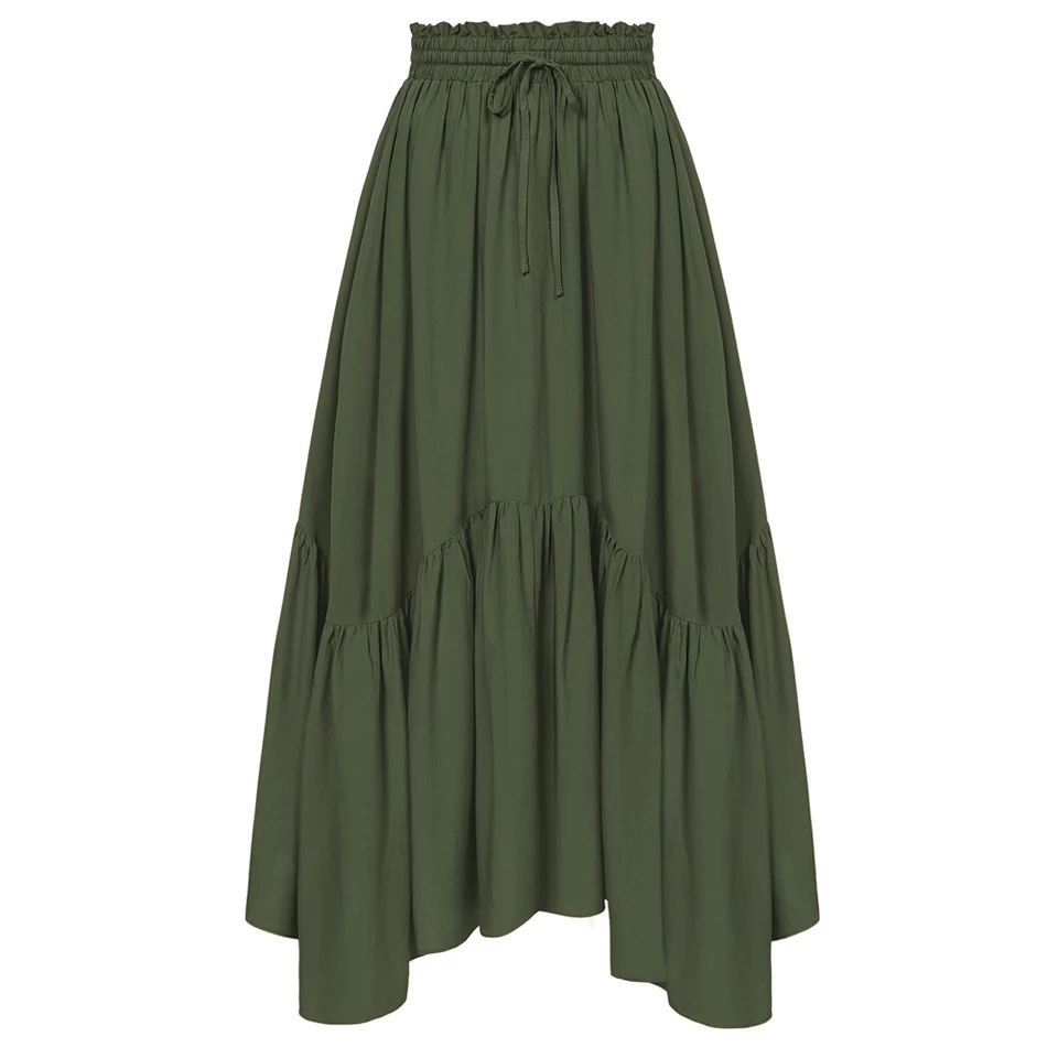 Jupe Renaissance Vintage Rétro Femme - Taille Élastique Trapèze Évasée Smockée, Style Médiéval Victorien Élégant