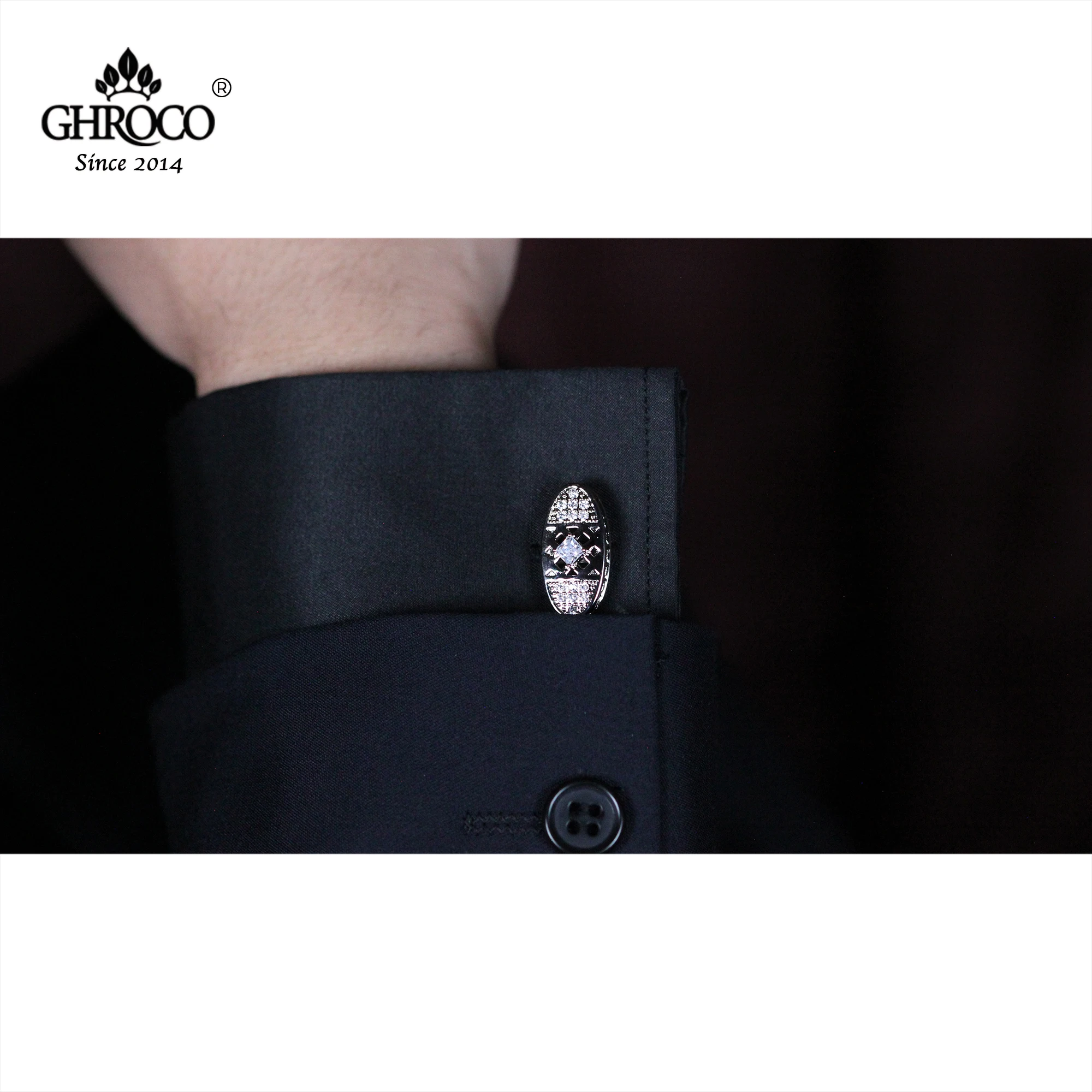 GHROCO High-Quality Exquisite Oval Shaped Zircon Classic French Shirt Cufflinks Fashion Luxury Gift for Business Men and Wedding