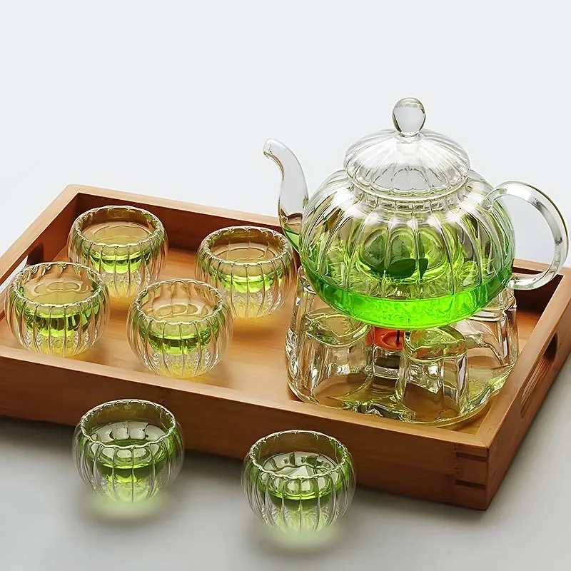 Simple Fashion High Temperature Resistant Glass Tea Set Scented Tea Pumpkin Pot Pattern Cloth Pot Set glass tea set