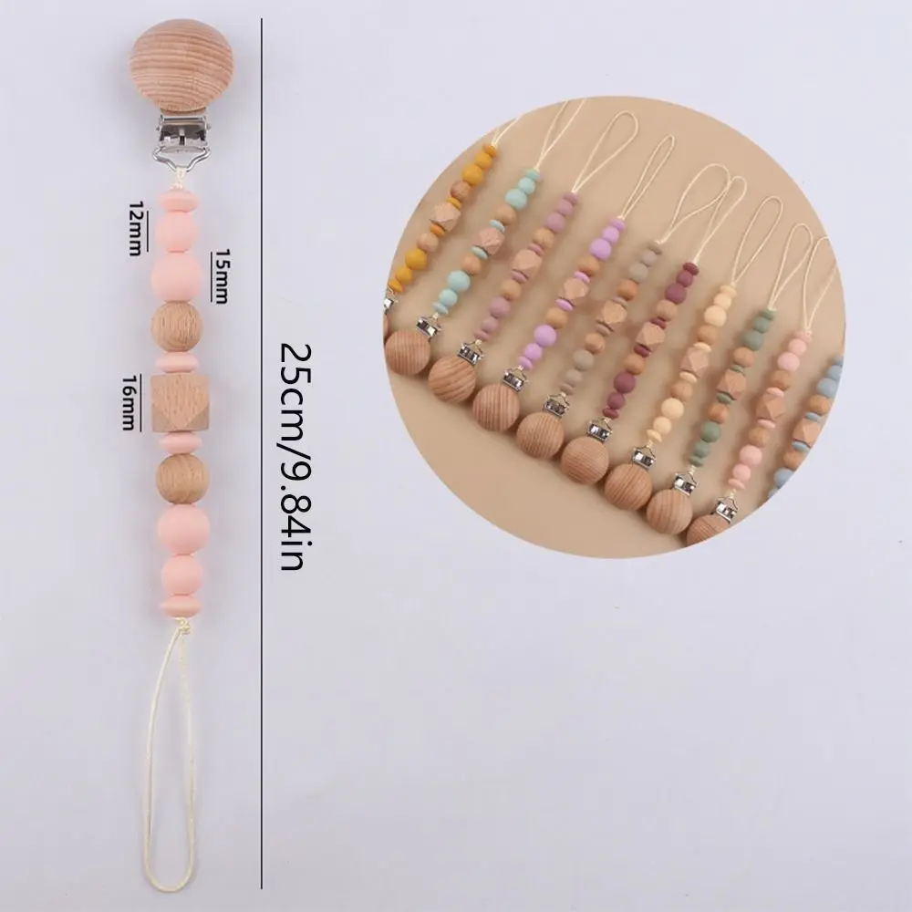 Dummy Clips Pacifier Holder Clips Wood Octagonal Space Beads Baby Pacifier Chain Soother Holder Nipple Holder Clips