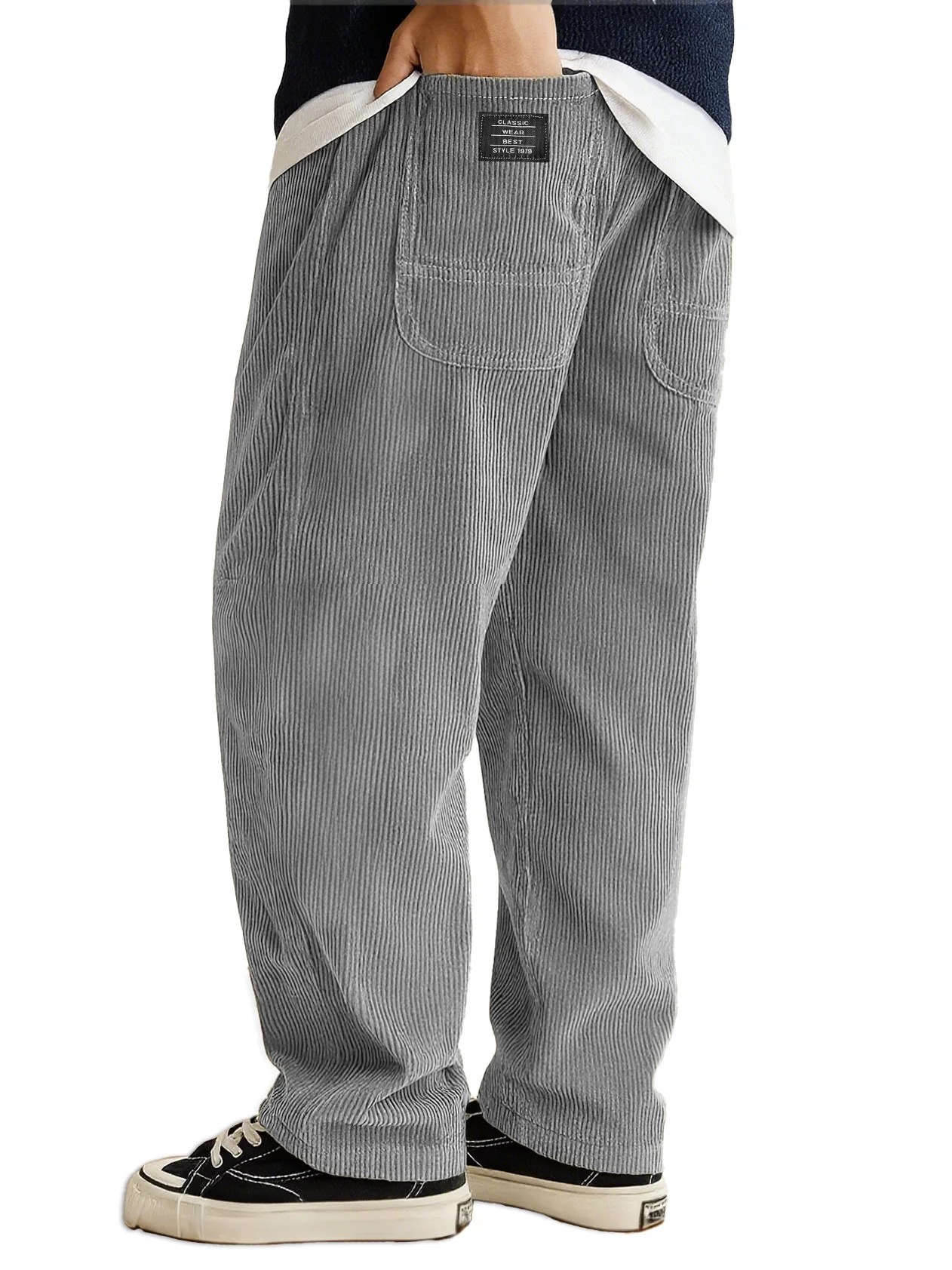 Autumn Winter Fashion Men's Solid Color Simple Basic Casual Trendy Loose Wide Leg Straight Corduroy Trousers Male Pants Clothes