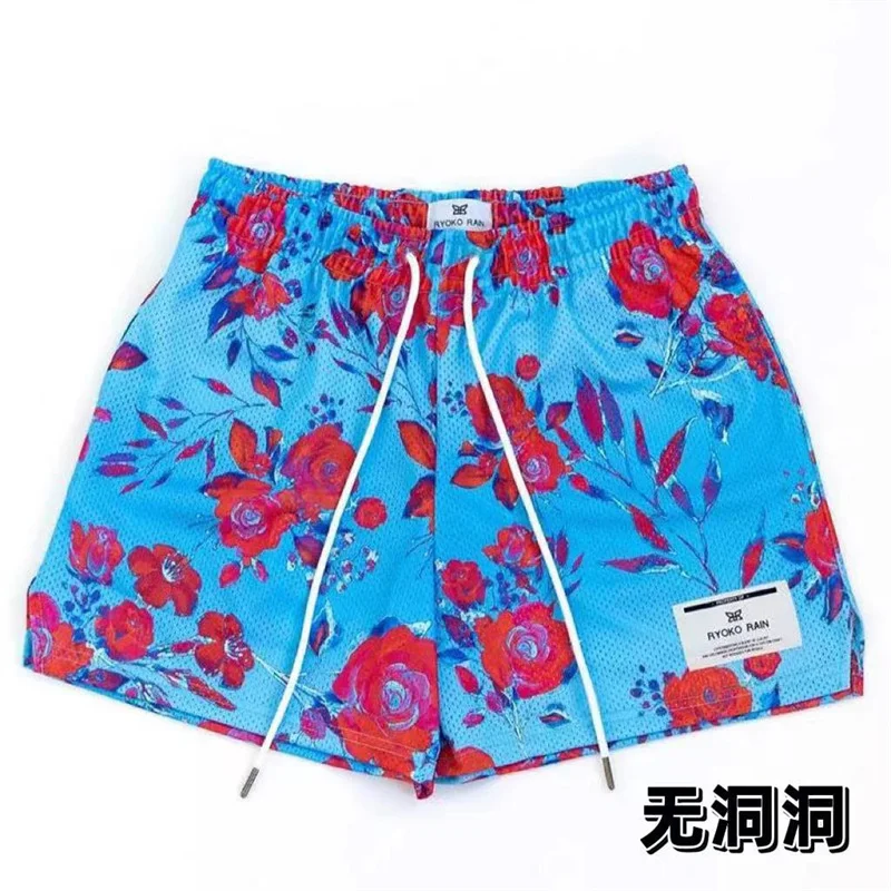 New men's and women's casual quarter pants flower logo design fashion men's shorts quick dry fitness basketball sports pants