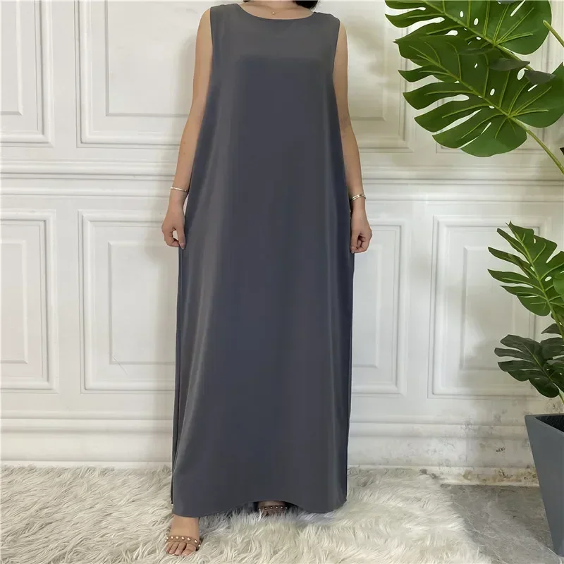 Dresses Under Abaya Nida Sleeveless Slip Long Inner Dress Muslim Wear for Women Islamic Clothes Abayas Dubai Turkey Ramadan Robe