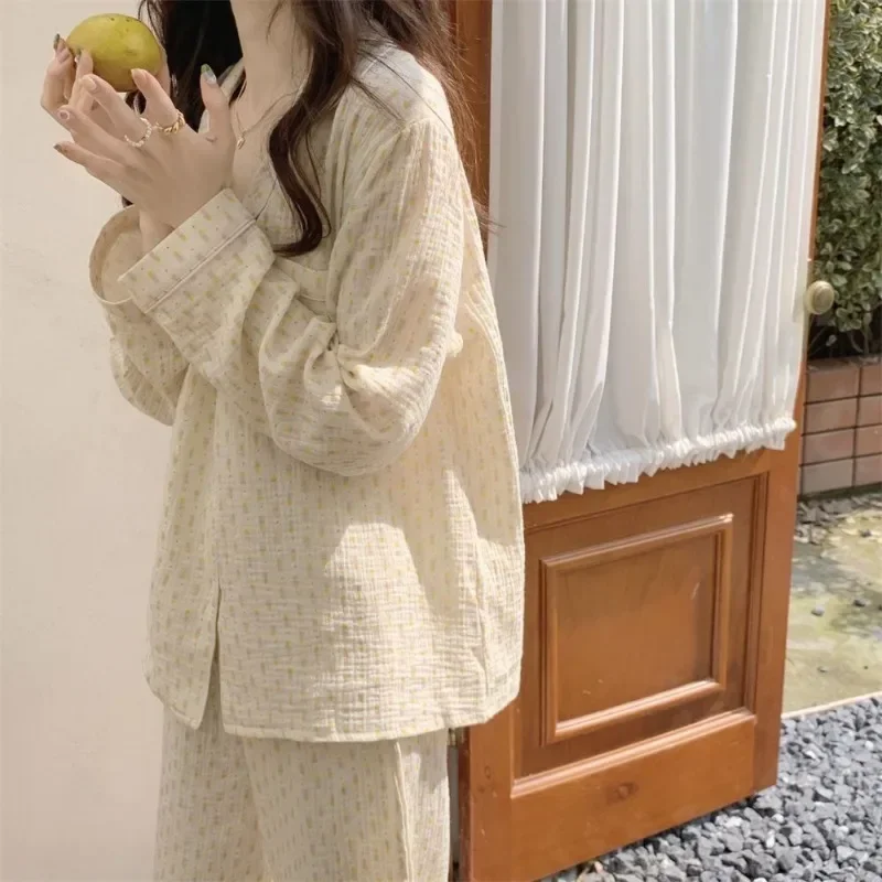 Spring Autumn New Women Thin Pajamas Loose-Fitting Large Size Female Floral Nightclothes Two-Piece Fashion Casual Wear Homewear