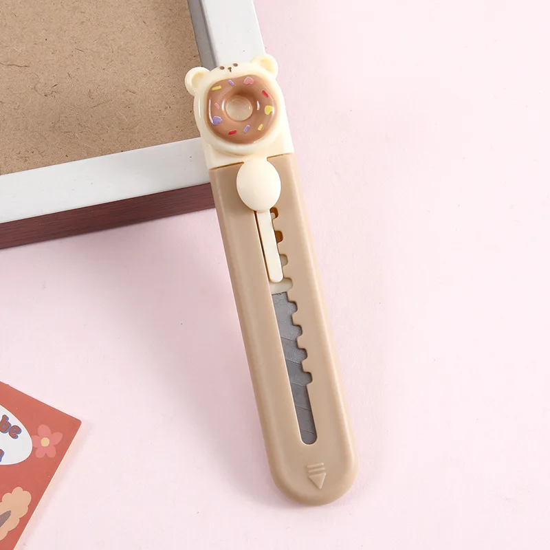 Cartoon Utility Knife for Student Cute Fashion Box Cutter Small Portable Kawaii Beige Coffee Color Letter Opener Office 1 Piece