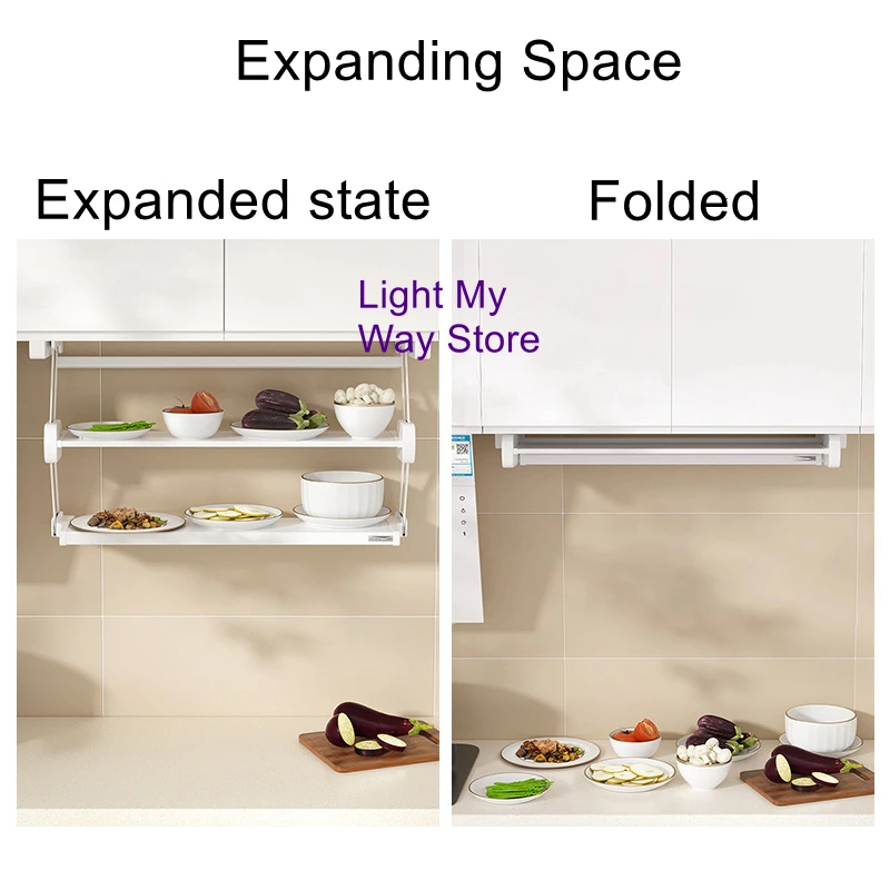 Pull Down Kitchen Folding Shelf Cabinet Spice Dish Storage Rack Lifting Basket