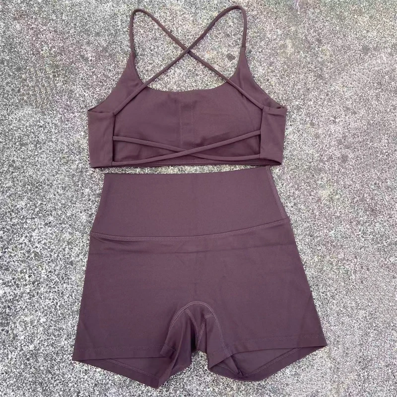 Women's Yoga Sports Set - Cross Straps Bra & High Waist Shorts Workout Outfit