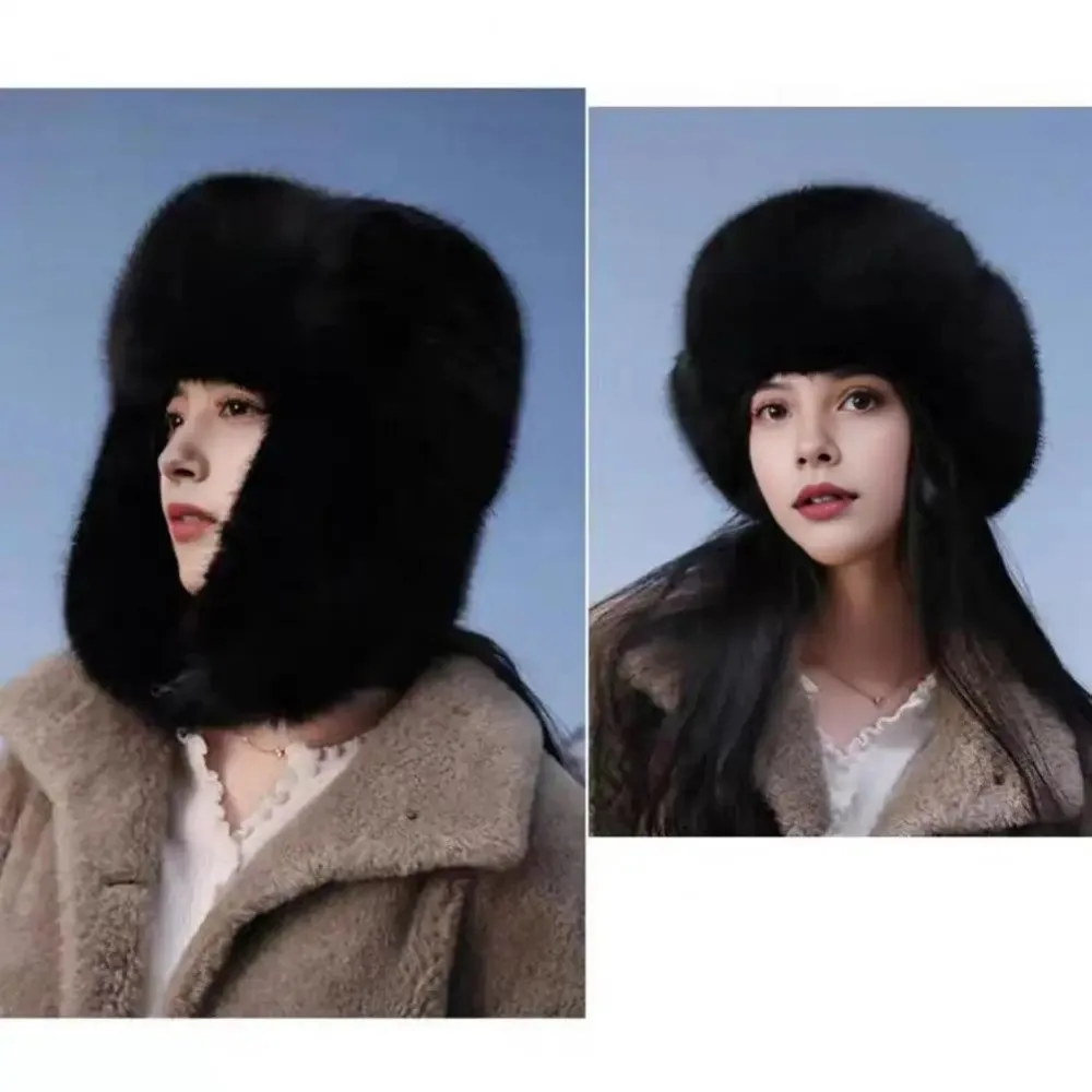 Fashion Faux Fur Bomber Hat Thickened Windproof Russian Caps Women Earflap Cap Cycling Skiing