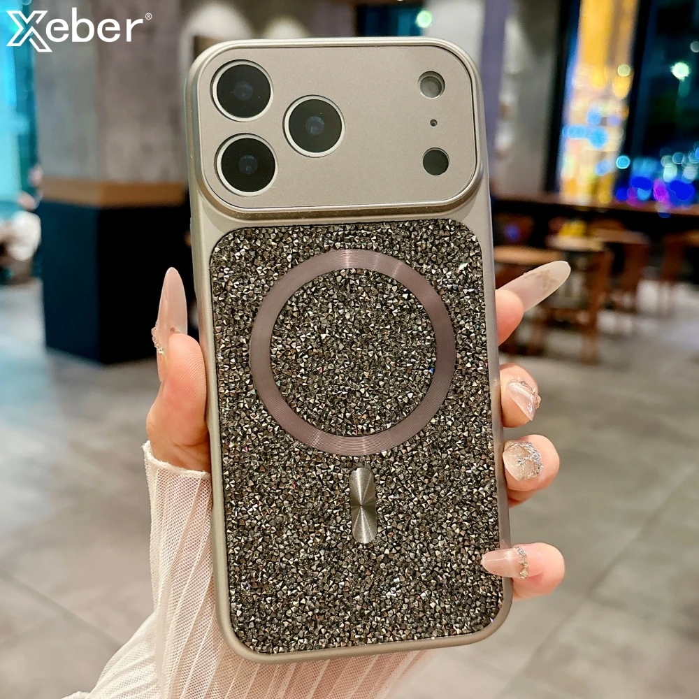 Luxury Sparkle Diamond Rhinestone Magnetic Case with Wireless Charging Bumper Cover
