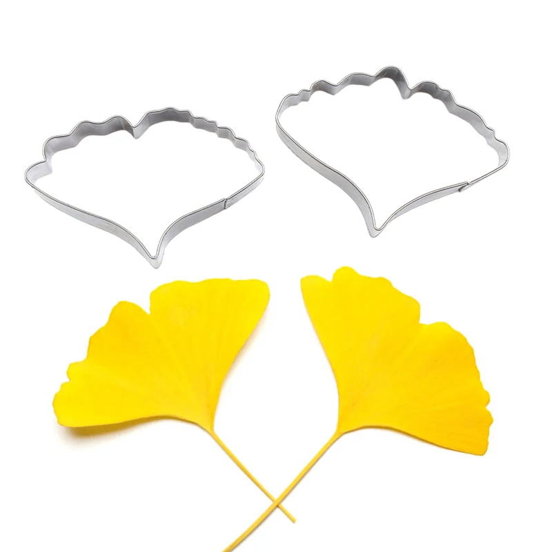 2 Pz/Set Ginkgo Biloba Leaf Cutter Set Acciaio Inossidabile Candy Biscuit Jelly Fondente Cookie Cutter, Strumenti Per Decorare Torte