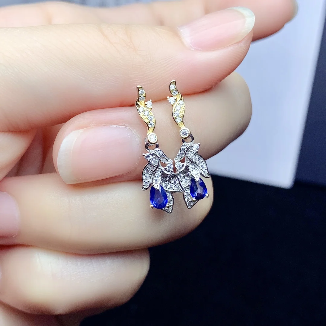 

FS Natural 3*5 Sapphire Fancy Earrings for Women S925 Pure Silver Fine Fashion Charm Weddings Gift Jewelry Free Shpping MeiBaPJ