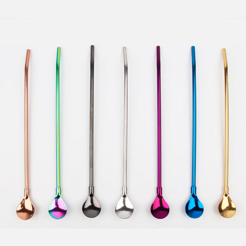 

30 Pieces Stainless Steel Pipette Straw Spoon Fruit Milk Tea Drink Pipette Long Handle Spoon Metal Mixing Spoon Sucking Tube