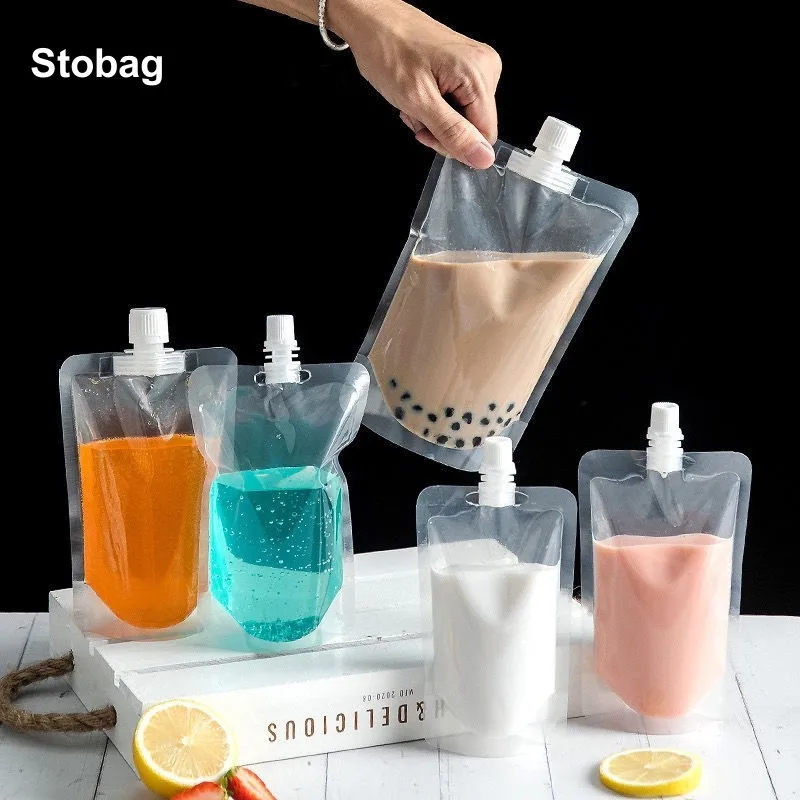 

StoBag 100pcs Wholesale Transparent Liquid Packaging Drinking Nozzle Bags Clear Juice Beverage Sealed Storage Reusable Pouch
