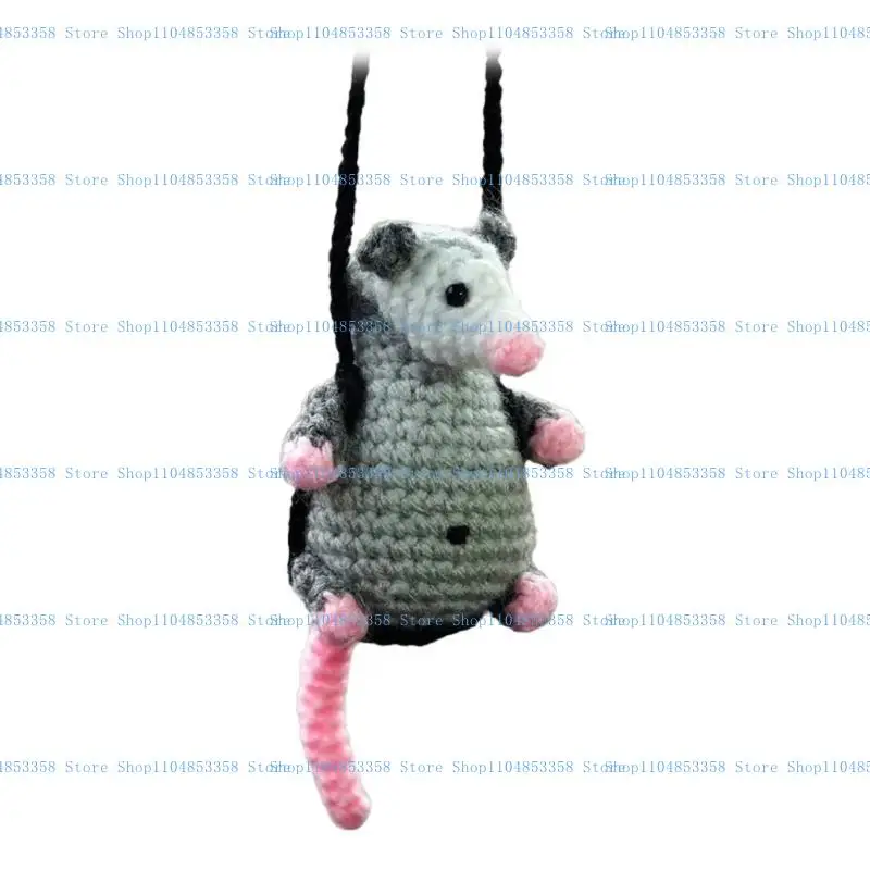 Ciondolo a forma di opossum per auto, realizzato a mano, lavorato a maglia, grazioso ornamento per specchietto retrovisore, decorazione per interni ' auto, ciondolo per specchietto retrovisore