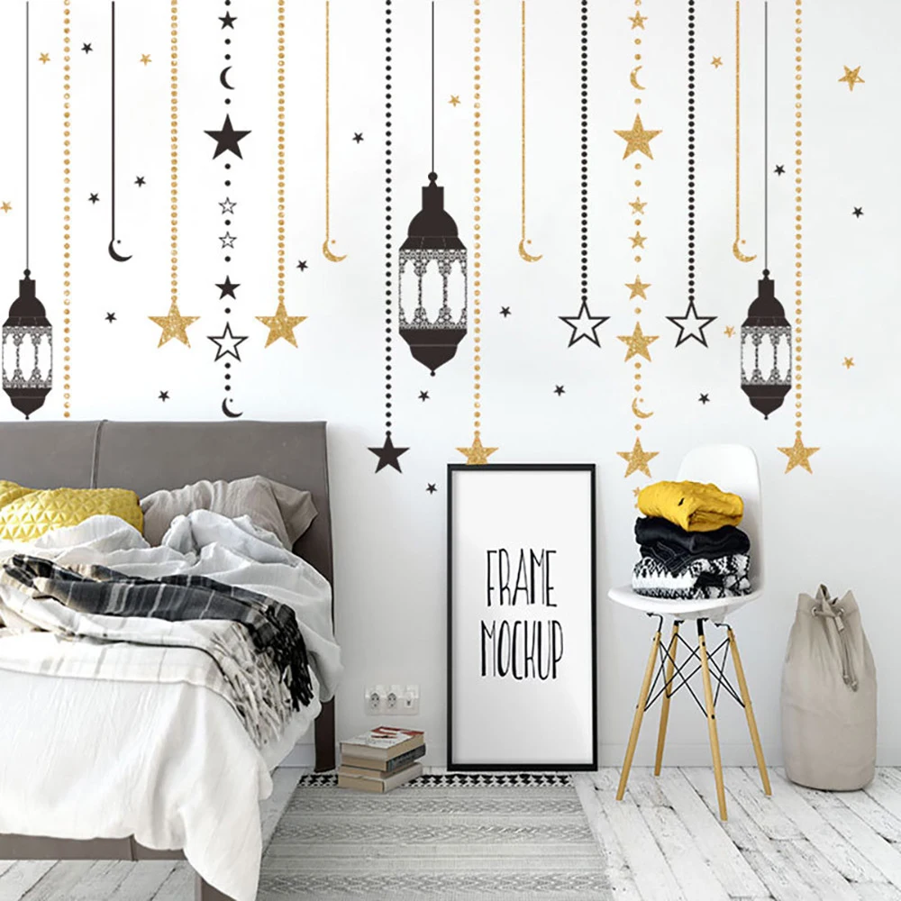 

Ramadan Window Sticker Droplight Star Moon Ramadan Decoration Eid Mubarak Lantern Pattern Mural DIY Wall Decals Party Decor