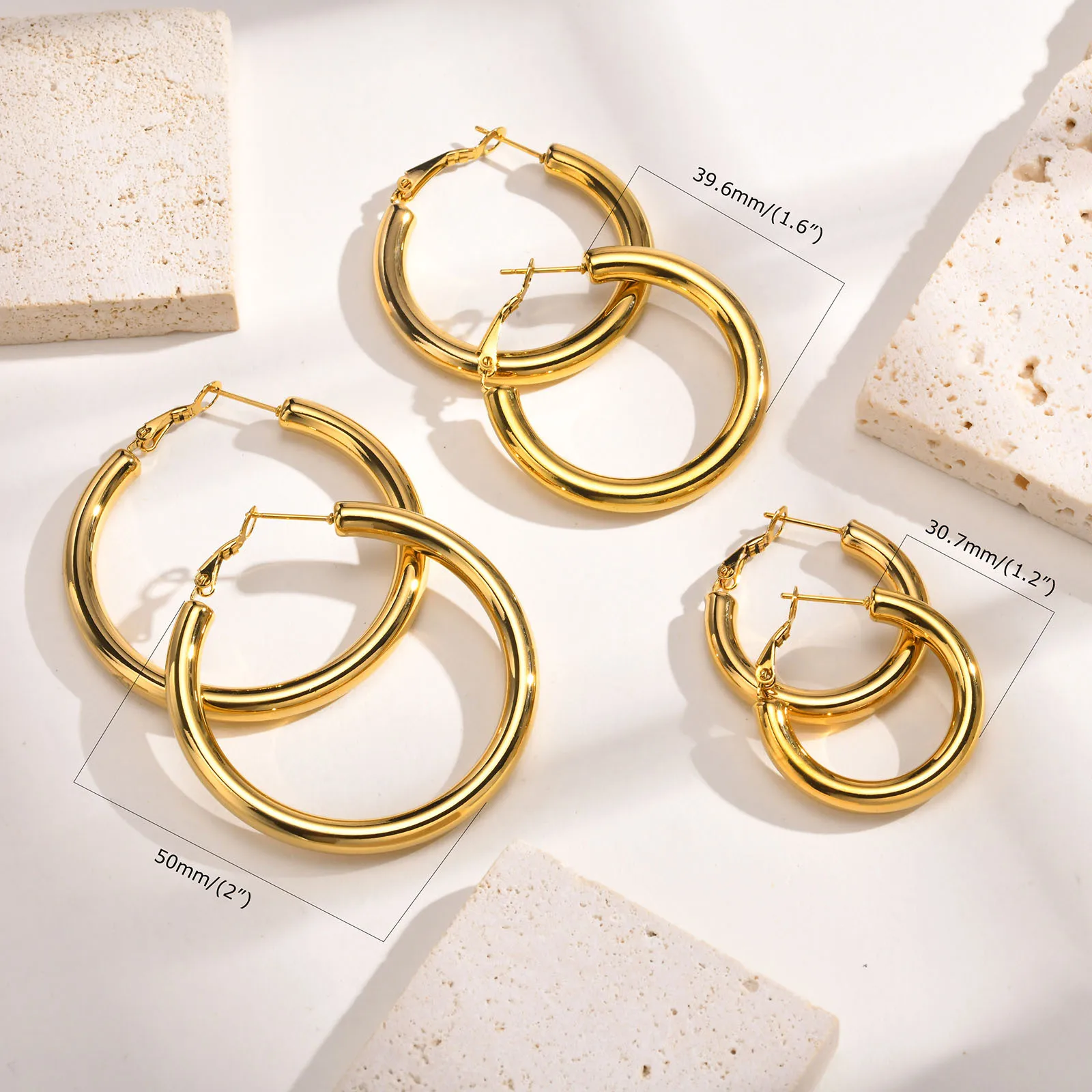 30/40/50mm Circle Hoop Earrings for Women, Classic Stainless - Main Image