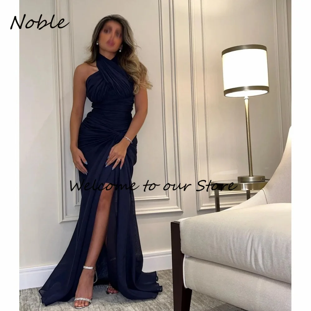 

Noble Simple Halter Formal Occasion Gown Chiffon Split Evening Dress Pleated Party Dress for Women Floor-Length Long Prom Gown