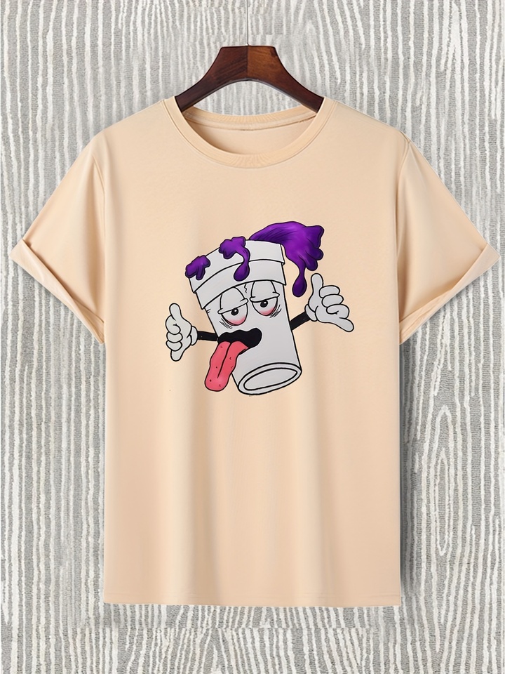 Men's summer 100 cotton fashionable casual loose funny cartoon graphic printed sports round neck short sleeved T-shirt top