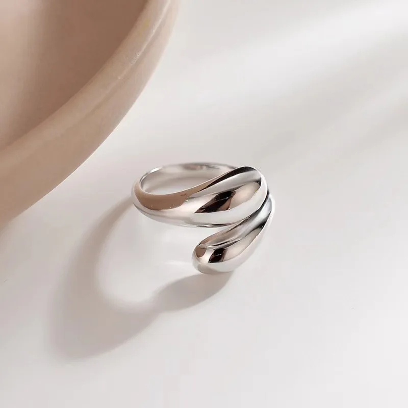 Stainless Steel Rings Smooth Double Ball Beads for Woman Open Gold Color Geometric Wedding Couple Aesthetic Jewelry Gifts