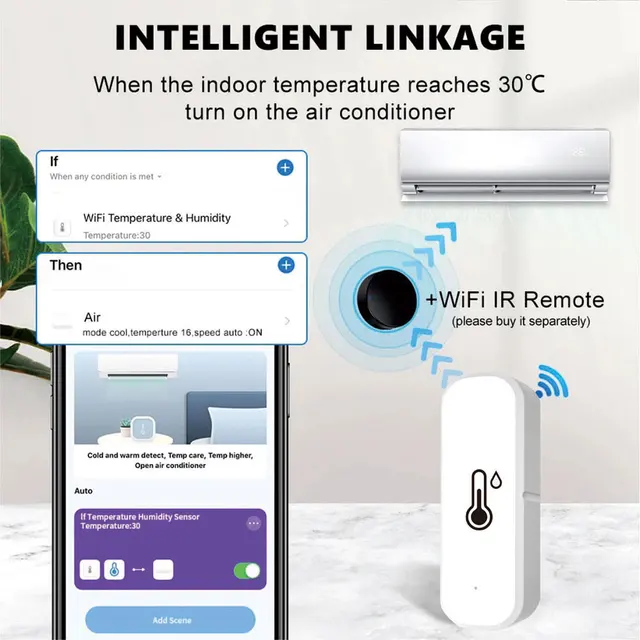 WiFi Smart Temperature And Humidity Sensor Battery Powered APP Monitoring Smart Home Security Work With Alexa Google Home 5