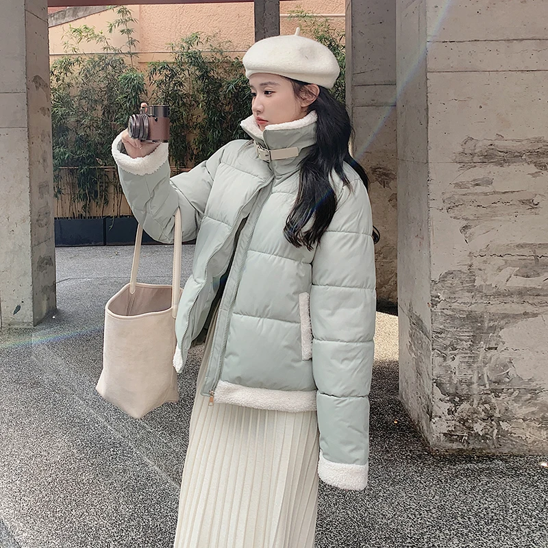 

Lamb Wool Winter New Cotton Suit Short Women's Standing Neck Loose Fashion Casual Thickened Bread Coat