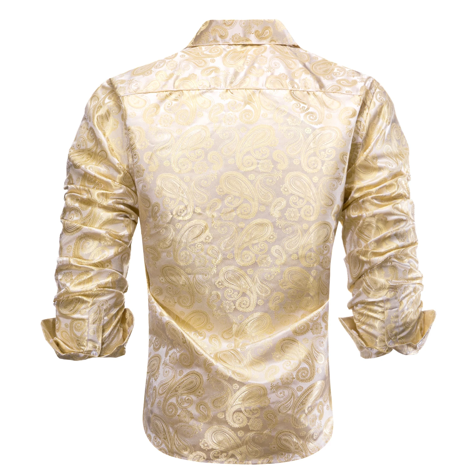 HISDERN Herenoverhemd, luxe gouden paisley-print, glanzend, met lange mouwen en knopen, stijlvolle overhemden voor bruiloft, feest, gala, zwart., S