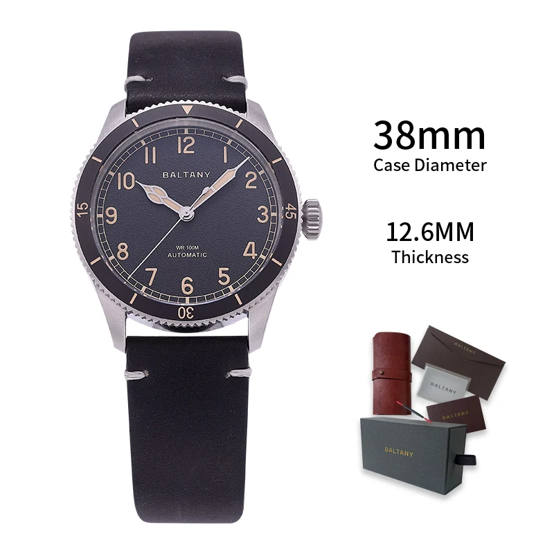 Baltany S2076 Pilot Watch - Military Aviation Watch With Ceramic Bezel & Sapphire Crystal